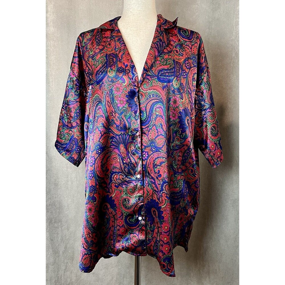 Vtg Victoria's Secret Gold Label Paisley Satin Blouse Top P/S Whimsigoth 90’s